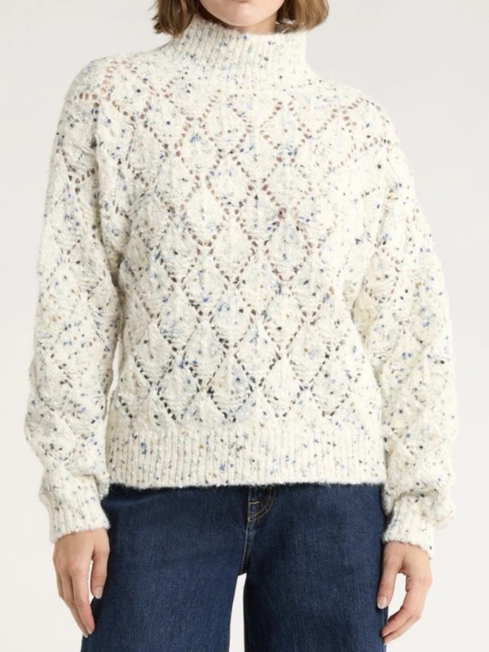 Melrose + Market Women's Ivory Speckled Mock Neck Knit S Sweater Long Sleeve NWT